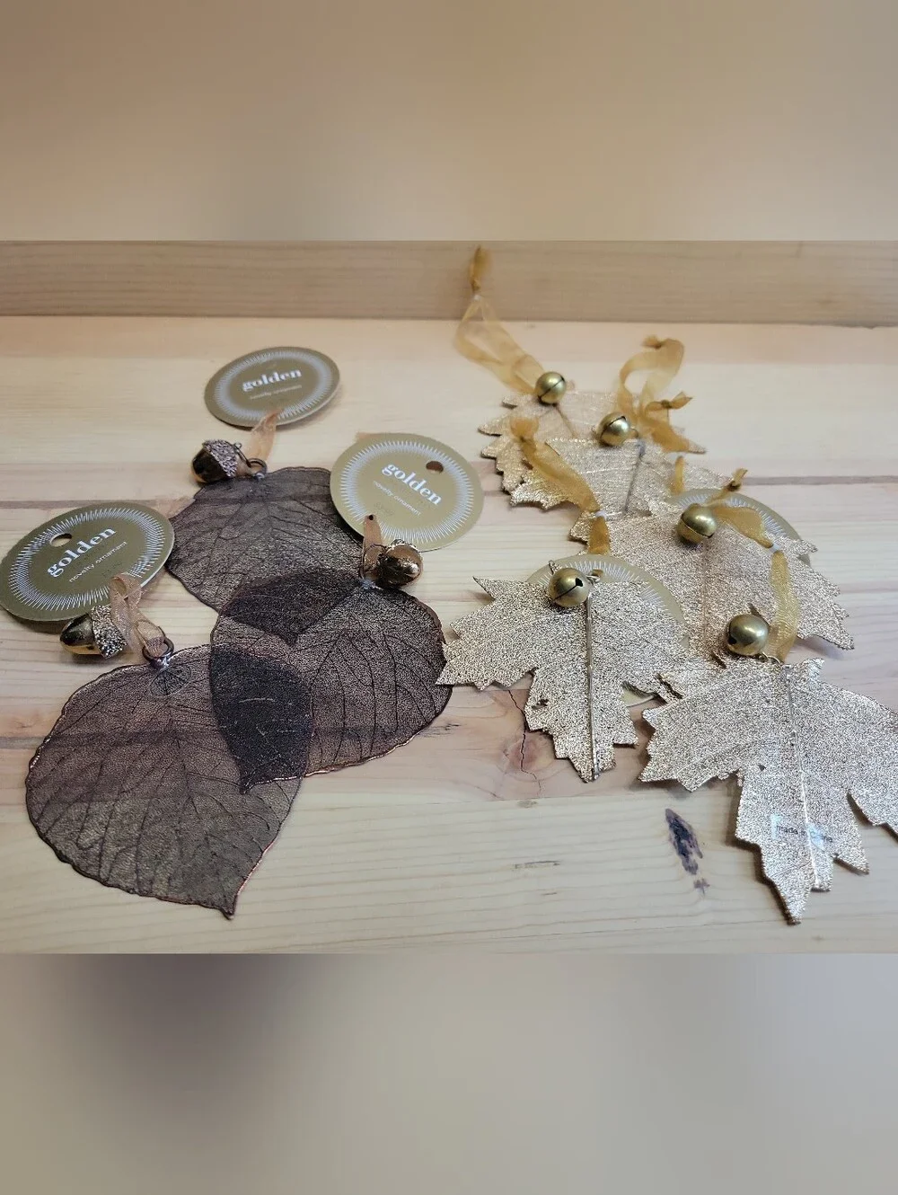 Martha Stewart 5 Oak Leaf Gold & 3 Bronze Aspen Leaf  ORNAMENT Christmas Hoilday